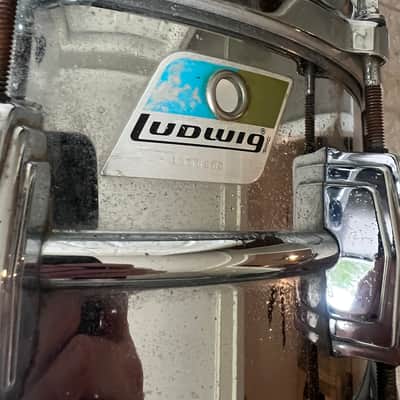 Ludwig No. 411 Super-Sensitive 6.5x14" 10-Lug Aluminum Snare Drum with Pointed Blue/Olive Badge 1969 - 1979 - Chrome-Plated image 2
