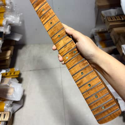 Reverse head Stainless steel 22fret Roasted flame Maple Electric guitar neck Satin 25.5in parts image 4