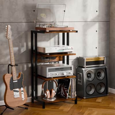 4-Tier Studio Consoles Stand with Power Outlet Cabinet Desk image 3