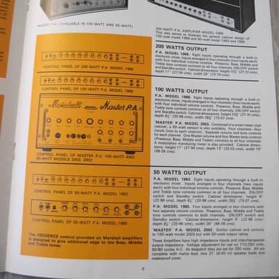 Marshall Catalog c.1969 Super lead, Marshall Major,cabinets, PAs etc image 5