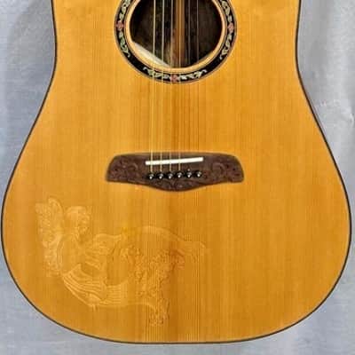 Blueberry Dreadnought Zodiac Aquarius Motif - Hand Made and Hand Carved Steel String Guitar image 5
