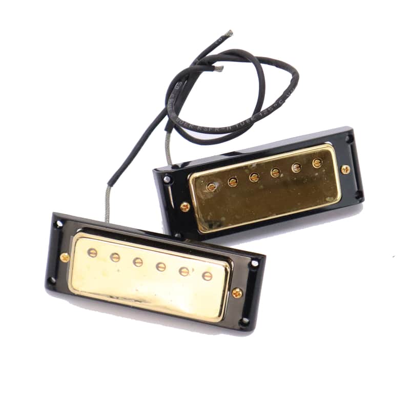 Gibson Gold Mini Humbucker Pickup Set With Surrounds & Screws image 1