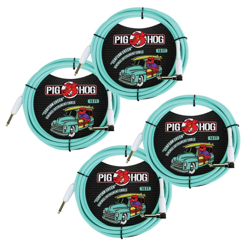 4 Pack Pig Hog PCH10SGR 1/4" Straight 1/4" Right-Angle Seafoam Green Instrument Cable - NEW image 1