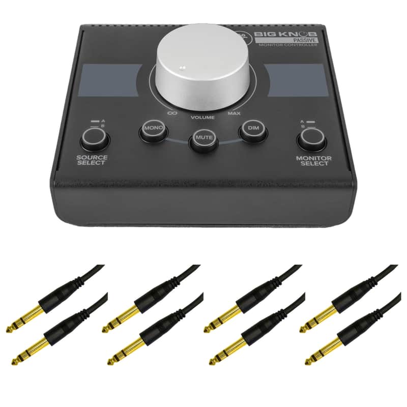 Mackie Big Knob Passive 2x2 Studio Monitor Controller with 4x 1/4" Stereo Plug Audio Cables image 1
