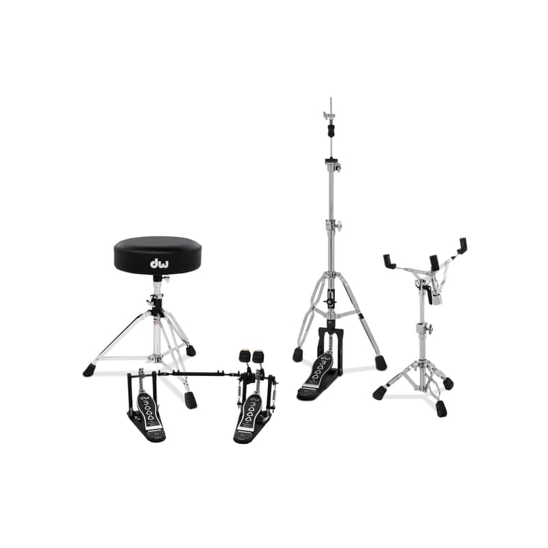 DW Drum Workshop 3000 Series 4-Piece Hardware Pack - Double Bass Drum Pedal, Throne, HH Stand, Snare Stand