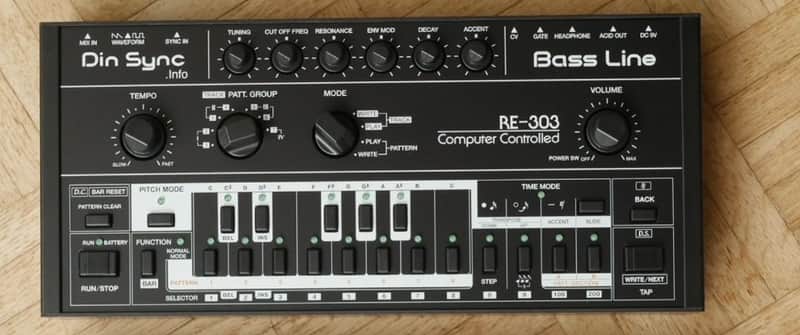 Din Sync RE-303 Acid Bass Line Analog Synthesizer - Green LED image 1