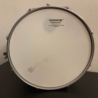 Ludwig No. 404 Acrolite 5x14" 8-Lug Aluminum Snare Drum with Pointed Blue/Olive Badge 1969 - 1979 - Matte Aluminum image 10