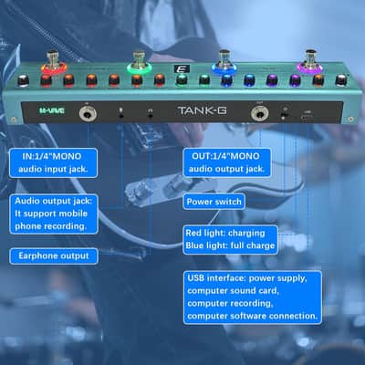 TANK-G Multi-effects Guitar Pedal, 36 Presets, Rechargeable Battery, Delay, Reverb, Modulation, Preamp, Darkgreen image 2