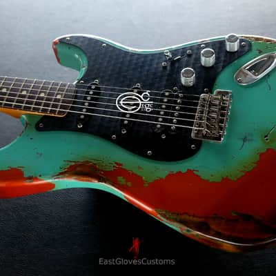 Fender FSR Stratocaster Seafoam Green/Metallic Orange HSS Heavy Aged Relic by EGC (107 OF 250) image 6