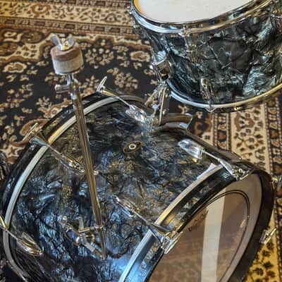 VINTAGE 1960's-70's Slingerland Mixed Era Drum Set in Black Diamond Pearl - 14x20, 9x13, 16x16 image 3