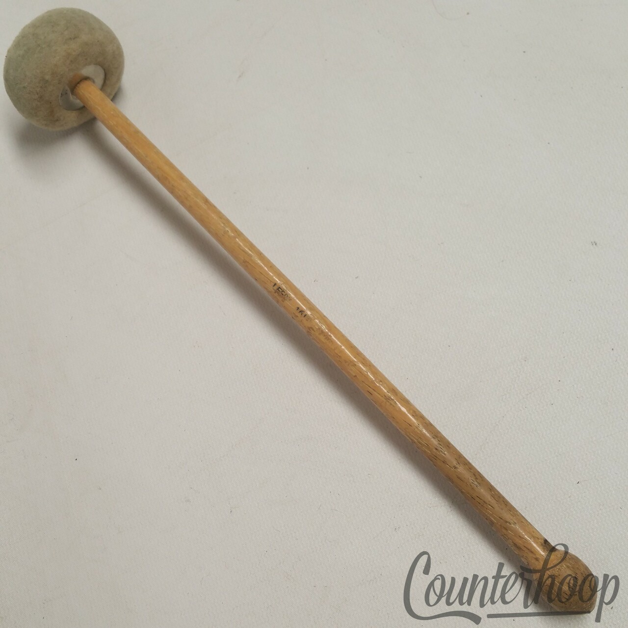 Leedy 1612 Marching Bass Drum Mallet Wood Handle Felt Vintage 50s Green Ink USA — main photograph
