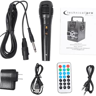 Technical Pro  Rechargeable Battery Powered Bluetooth PA Speaker with Wired Microphone (Blue) (6 lbs image 3