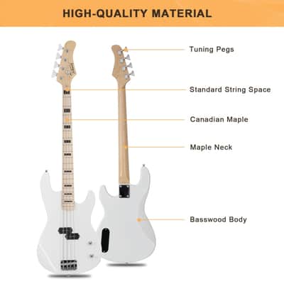 Glarry White GP PRO Electric Bass Guitar image 3