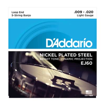 D'Addario EJ60 5-String Banjo, Nickel, Light, 9-20 Banjo Strings image 1