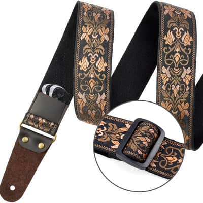 Guitar Strap, 2" Jacquard Embroidery Guitar Straps, Full Grain Leather Ends with Hidden Pocket, for Bass, Electric and Acoustic Guitars, Strap Button, Strap Locks and Guitar Picks image 4