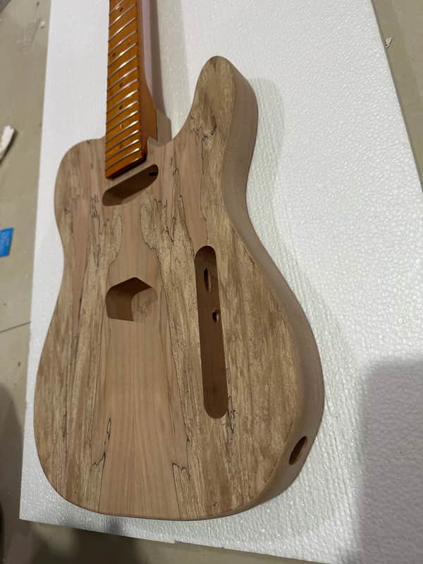 1 Set Veneer Maple Top Guitar Tele Style Mahogany Body with Maple Neck image 1