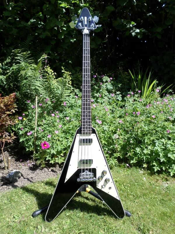 Eastwood Flying BV 2017 Black Flying V bass guitar | Reverb