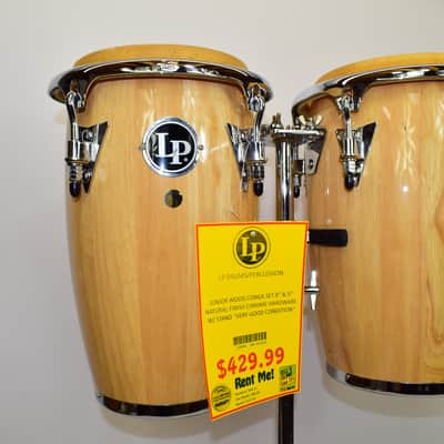 LP Junior Wood Congas with Chrome Hardware and Stand, Natural image 3