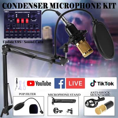 All-in-One Streaming & Recording Kit — BM800 Condenser Microphone + V8S Sound Card Bundle image 2