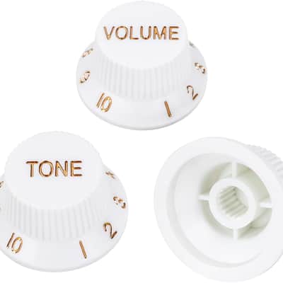 18-Spline Electric Guitar Control Knobs 2 Tone and 1 Volume Knobs Metric 6mm (15/64") Speed Knobs Top Hat for Squier Strat ST Electric Guitars Pack of 3 JT/XN-04 White with Golden Number image 3