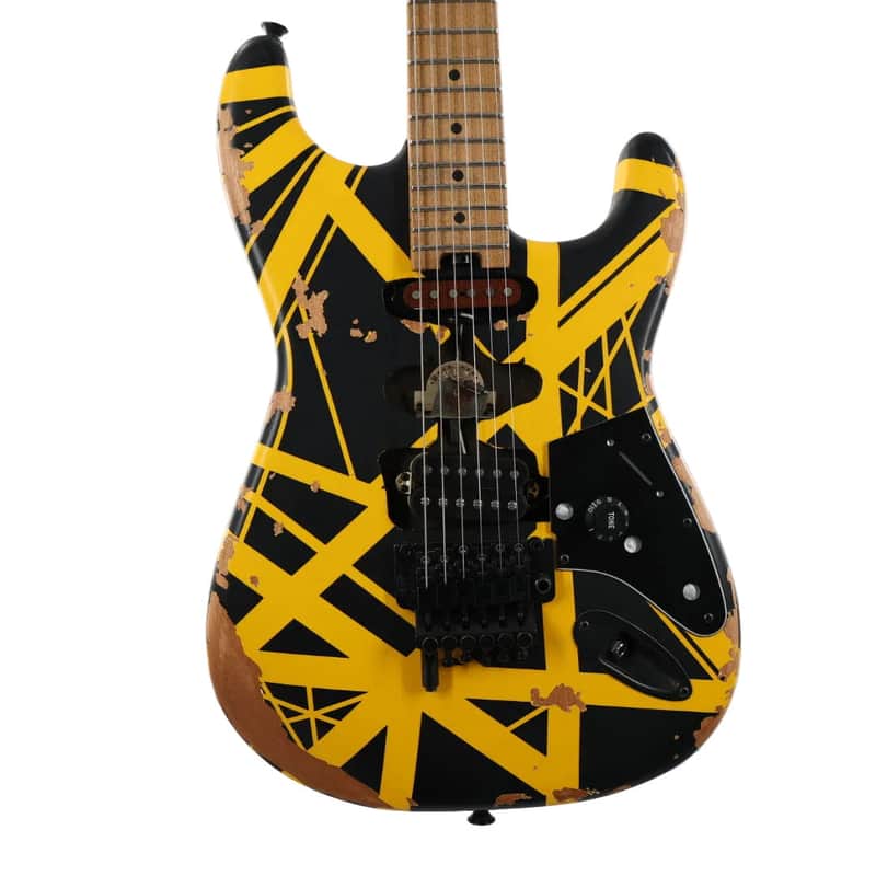 EVH Limited Edition Striped Series Frankenstein Frankie Guitar w/ Gig Bag - Aged Black and Yellow Bumblebee image 1