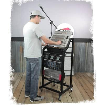 GRIFFIN Rack Mount Cart Stand & Top Mixer Platform 25U (Studio-XPRO Steel Series) – Rolling Music Booth Case Holder – Sound Stage Audio Equipment DJ Gear Display for Amplifier, Effects image 14