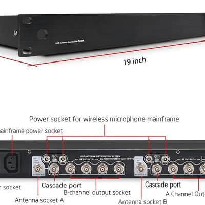5 Way Active Wireless Antenna Distribution System for UHF Wireless Microphone System, 8 Outputs + 2 Cascade Ports,Antenna Amplifier for Antenna Paddle image 2