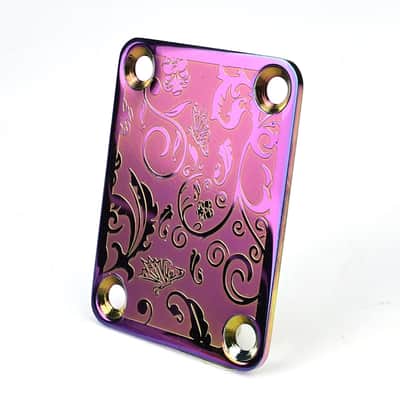 Stainless Steel Engraved Electric Guitar Neck Plate 4-Bolt Square Neck Joint Plate Joint Reinforce Board for Strat ST Telecaster Tele Bass Electric Guitar Parts Replacement (Purple) image 3
