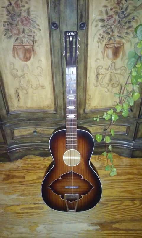 USA Lyra Slot Head Parlor art deco 1930's Striped Sunburst Inlaid Marquetry and case make an offer image 1