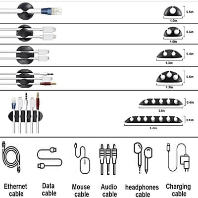 Kit 4 Cable Sleeve split with 41Self Adhesive Cable Clips Holder, 10pcs and 2 Roll Self Adhesive tie and 100 Fastening Cable Ties for TV Office Car Desk Home image 3