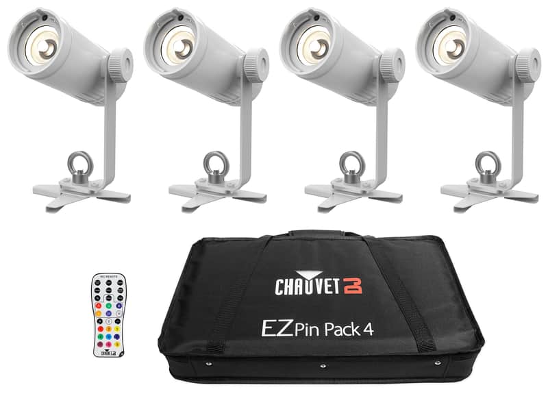 Chauvet DJ Ezpin Pack 4 EZpin Pin Spot Light Fixtures+IRC-6 Remote+Carry Case image 1