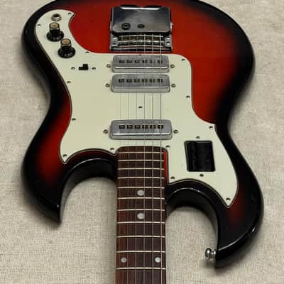 1960’s Lyle 26.5” Scale Baritone Electric Guitar Redburst MIJ Japan Conrad Burns Style RARE Model image 4