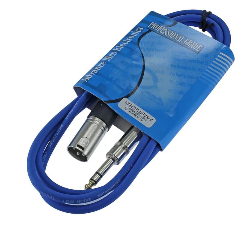 1/4" Trs To 3 Pin Xlr Male Pro Audio Patch Cable Balanced And Shielded (6 Foot Feet Ft Long, Blue) image 1