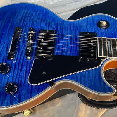 NEW! Gibson Dealer Select Custom Shop Les Paul Custom AAA Figured Flame Top - Transparent Blue / Natural Back - Authorized Dealer - WOW! 8.9 lbs - G06607 image 6