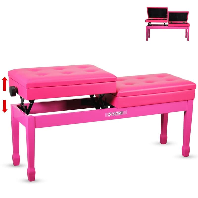 5 Core Duet Piano Bench 3.5 Inch Padded Cushioned Stool Wooden Heavy Duty Musician Chair Height Adjustable Double Keyboard Seat w Storage Nonslip Cherry - PNB DT CHERRY-Cherry image 1