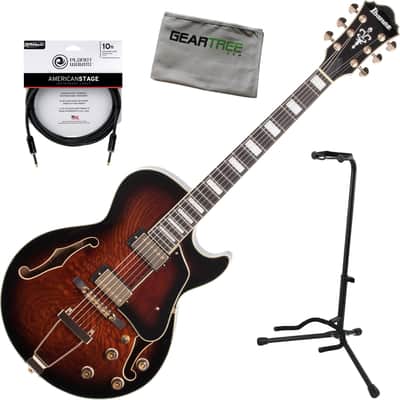 Ibanez AG95QA AG Artcore Expressionist Hollow Body Electric Guitar, Dark Brown Sunburst w/ Cable, Stand, and Cloth image 2