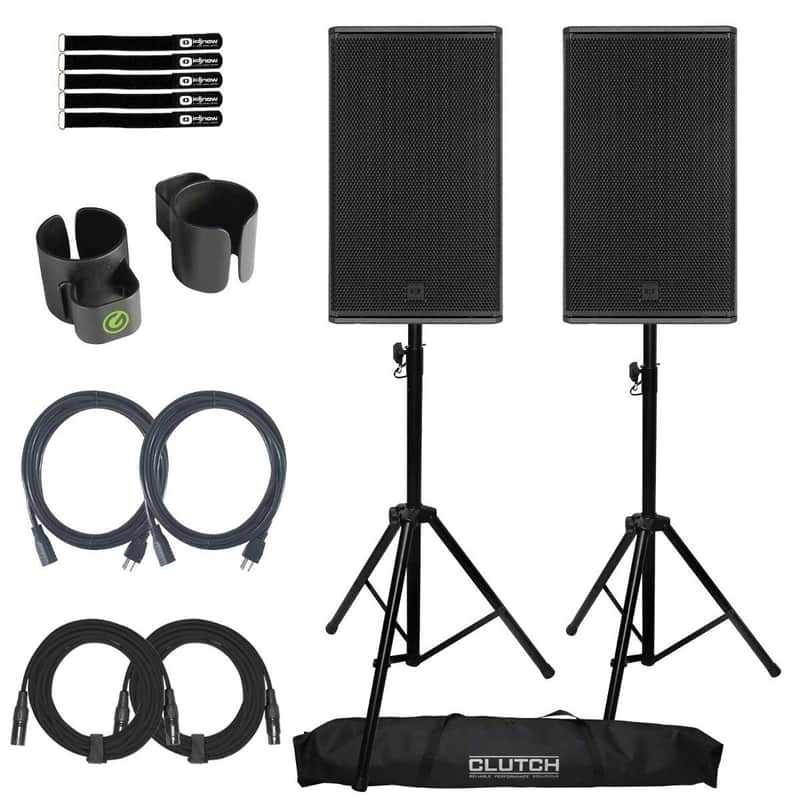 RCF NX-915A 15" 2100 Watt 2-Way Powered Active DJ PA Speakers Pair w Stands image 1