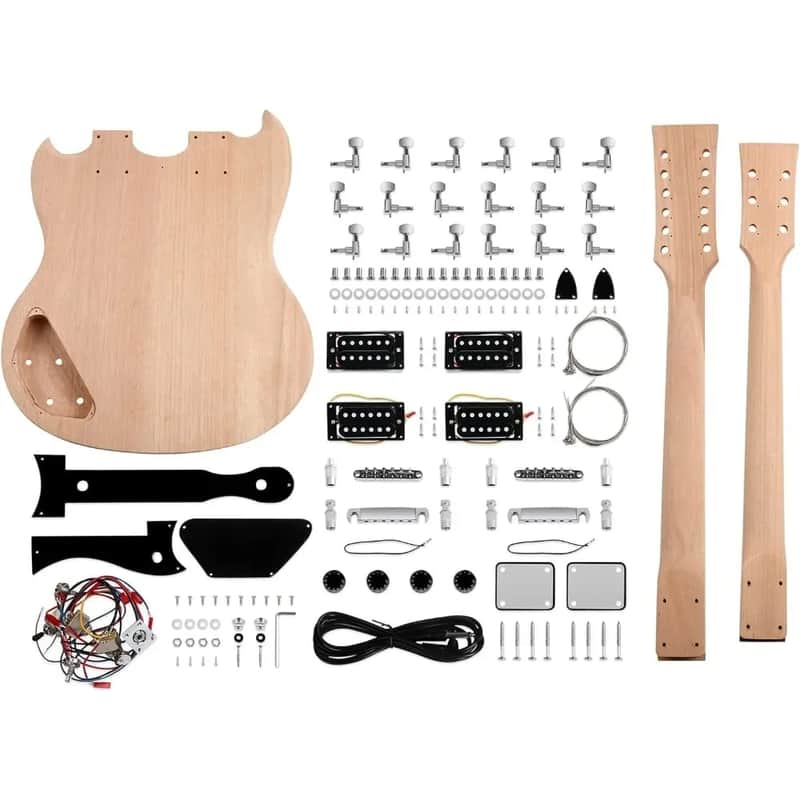 DIY Double Neck Electric Guitar Kit - 12 & 6 String Mahogany Body and Neck image 1
