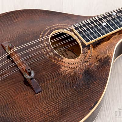 1919 Gibson Style A-2 Vintage A-Style Carved Top Mandolin Sheraton Brown w/ Faultless Case image 7