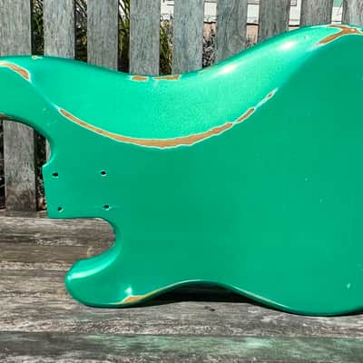 JVG - P Bass Body JB ROUTED ALDER WOOD GREEN Pearl Mist Patina Lacquer Thin Skin finish with AGED PICKGUARD included JVGuitars Reborn Old image 4