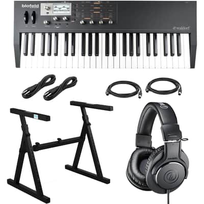 Waldorf Blofeld Keyboard Synthesizer (Black), Knox Gear Heavy Duty Stand, AT ATH-M20X, (2) 1/4 Cables, (2) Midi Cables Bundle
