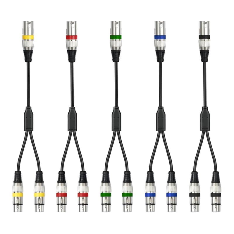 1.5Feet 3Pin Xlr Male To 2 Xlr Female Y Splitter 1 Male To 2 Female Audio Cable For Micphone Mixer Amplifier,5 Color(Red,Green,Blue,Yellow,Black)-5 Pack image 1