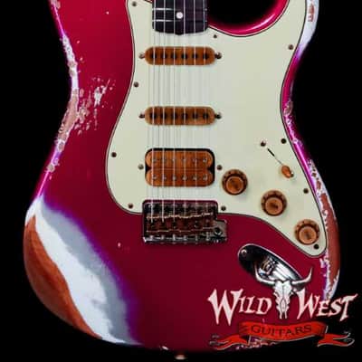 Fender Custom Shop Wild West Pink Lightning 2.0 Stratocaster HSS Rosewood Board 21 Frets Heavy Relic Lipstick Pink Metallic over Olympic White 7.95 LBS image 1