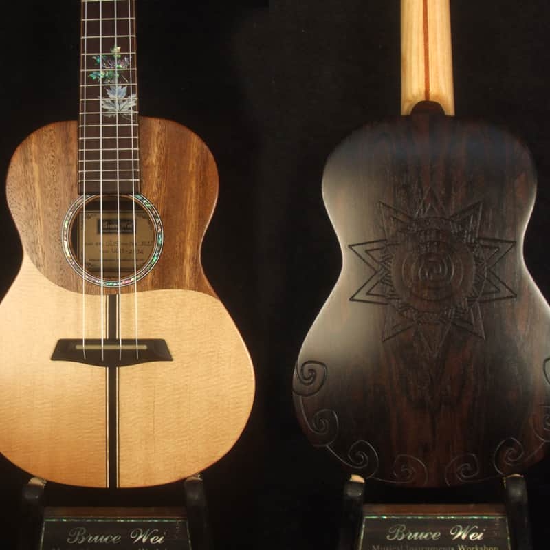 Handmade Concert Ukulele, Solid Ziricote & Spruce, Carved backboard, Soft-bag, Bruce Wei UG15-2894 image 1