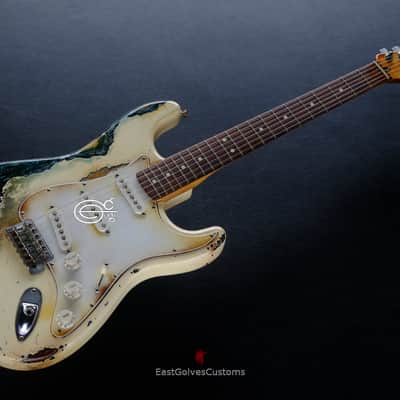 Fender Stratocaster Vintage White over Blue Zebra Heavy Aged Relic image 7