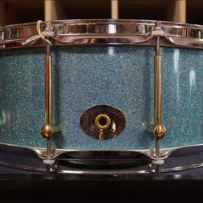 Noble&Cooley Noble and Cooley 6x 14 Walnut Solid Shell Classic Snare Drum in Aqua Sparkle 2022 Aqua Sparkle image 1