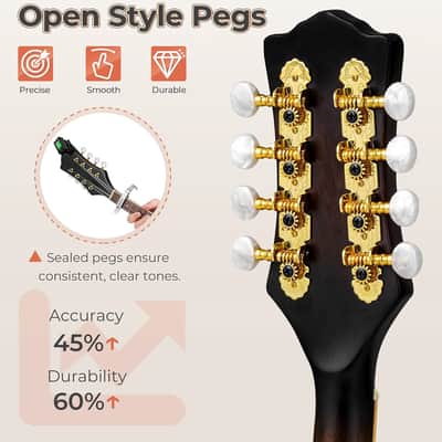 Mandolin Instrument A Style, Acoustic Mandolin Musical Instrument Solid Spruce Top 8 String for Beginners, Adults, Teens, Dark Brown image 2