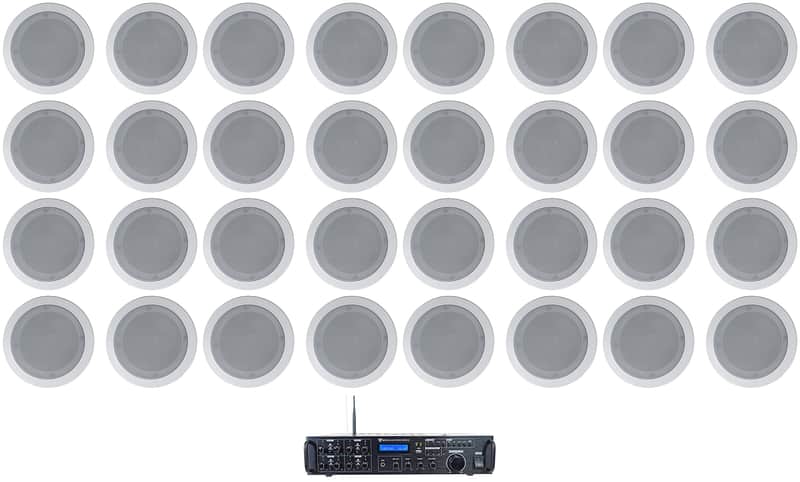 Rockville Rock Zone 8 Ch. Multi Room Receiver+(32) 5.25" White Ceiling Speakers image 1