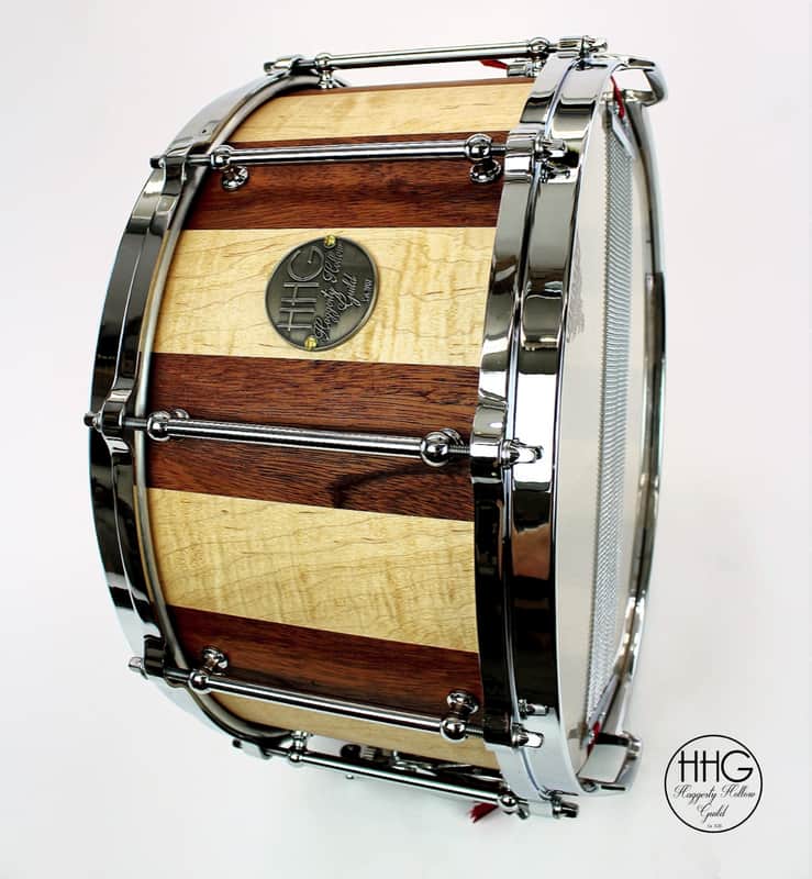 HHG drums 14x7 Maple And Mahogany Stave Snare Drum, Natural Satin Oil image 1