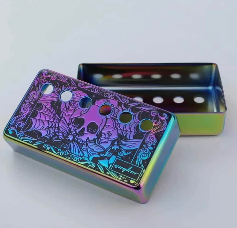 50/52MM Guitar SkullHead Top Humbucker Pickup Covers in Rainbow Finish image 1